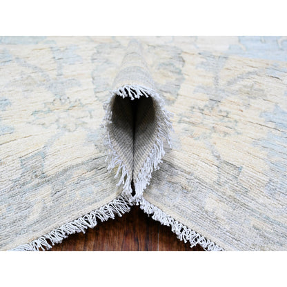 Oushak And Peshawar Wool Hand Knotted Rug Ivory White 10.2X14.1 -O088085