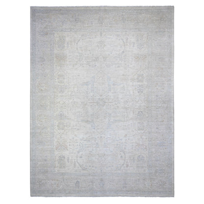 Oushak And Peshawar Wool Hand Knotted Rug Ivory Gray 11.7X15.0 -O088088