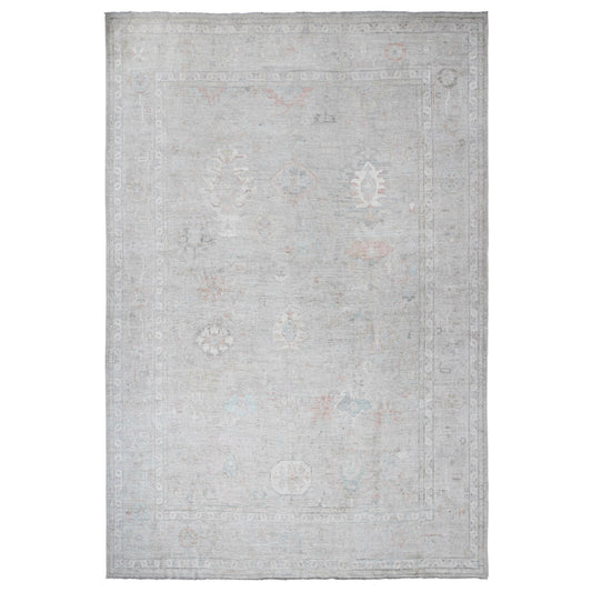 Oushak And Peshawar Wool Hand Knotted Rug Grey Gray 13.2X17.7 -O088089