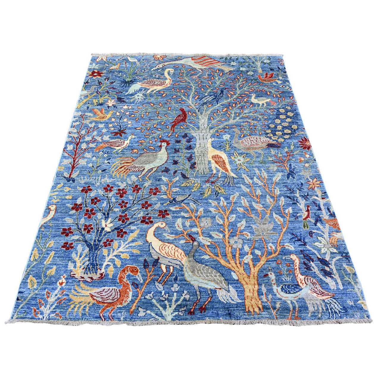Blue 5'0" x 6'4" Oushak And Peshawar Hand knotted Wool Rug - Sku: O088110