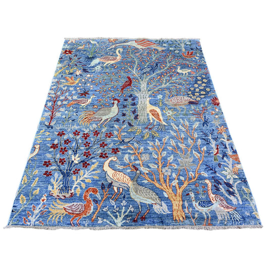 Oushak And Peshawar Wool Hand Knotted Rug Blue No Border 5.0X6.4 -O088110