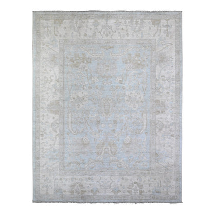 Oushak And Peshawar Wool Hand Knotted Rug Blue Ivory 8.0X10.1 -O088117