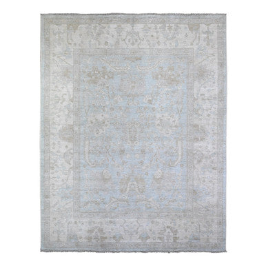 Oushak And Peshawar Wool Hand Knotted Rug Blue Ivory 8.0X10.1 -O088117