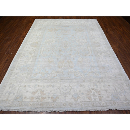 Oushak And Peshawar Wool Hand Knotted Rug Blue Ivory 8.0X10.1 -O088117