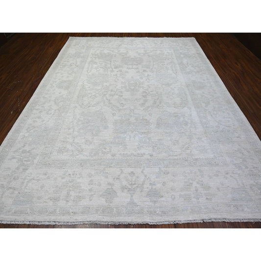 Oushak And Peshawar Wool Hand Knotted Rug Ivory Ivory 9.2X11.7 -O088124
