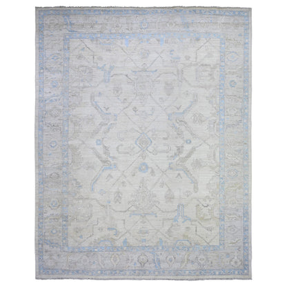 Oushak And Peshawar Wool Hand Knotted Rug Ivory Gray 9.3X11.9 -O088127