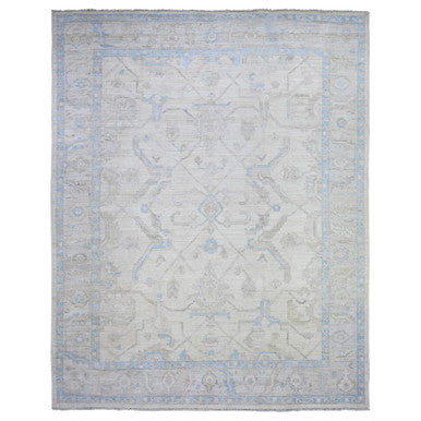Oushak And Peshawar Wool Hand Knotted Rug Ivory Gray 9.3X11.9 -O088127