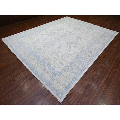 Oushak And Peshawar Wool Hand Knotted Rug Ivory Gray 9.3X11.9 -O088127
