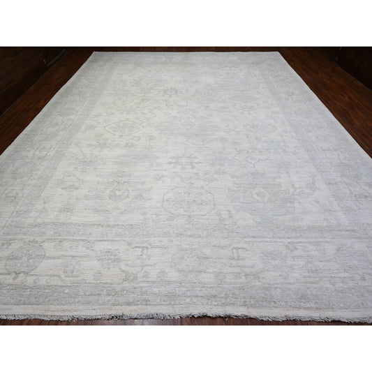 Oushak And Peshawar Wool Hand Knotted Rug Ivory Ivory 11.11X14.10 -O088137