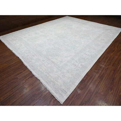Oushak And Peshawar Wool Hand Knotted Rug Ivory Ivory 11.11X14.10 -O088137