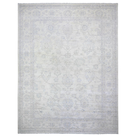 Oushak And Peshawar Wool Hand Knotted Rug Ivory White 11.8X15.0 -O088140