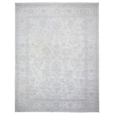 Oushak And Peshawar Wool Hand Knotted Rug Ivory White 11.8X15.0 -O088140