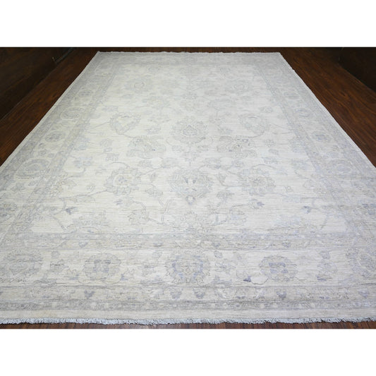 Oushak And Peshawar Wool Hand Knotted Rug Ivory White 11.8X15.0 -O088140