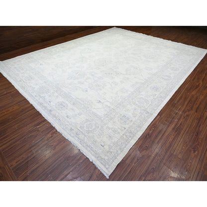 Oushak And Peshawar Wool Hand Knotted Rug Ivory White 11.8X15.0 -O088140