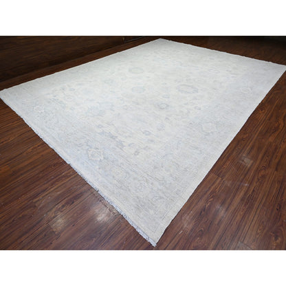 Oushak And Peshawar Wool Hand Knotted Rug Ivory Gray 11.6X15.3 -O088141