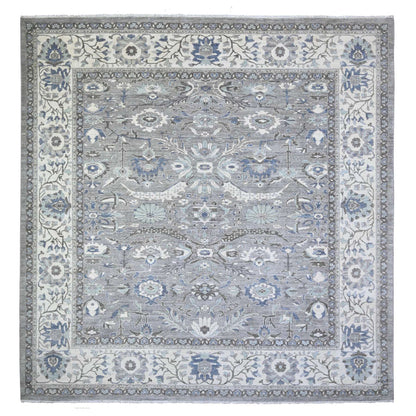 Oushak And Peshawar Wool Hand Knotted Rug Grey Ivory 11.11X12.1 -O088144