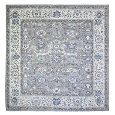 Oushak And Peshawar Wool Hand Knotted Rug Grey Ivory 11.11X12.1 -O088144