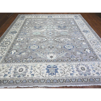 Oushak And Peshawar Wool Hand Knotted Rug Grey Ivory 11.11X12.1 -O088144