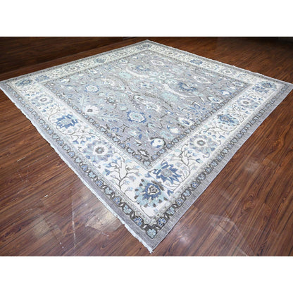 Oushak And Peshawar Wool Hand Knotted Rug Grey Ivory 11.11X12.1 -O088144