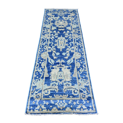 Oushak And Peshawar Wool Hand Knotted Rug Blue Blue 2.7X7.10 -O088147