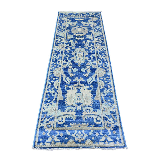 Oushak And Peshawar Wool Hand Knotted Rug Blue Blue 2.7X7.10 -O088147