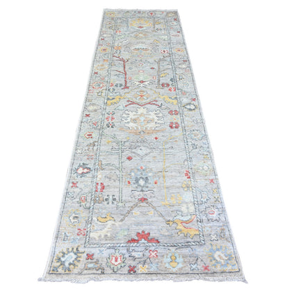 Oushak And Peshawar Wool Hand Knotted Rug Grey Gray 3.1X10.6 -O088149