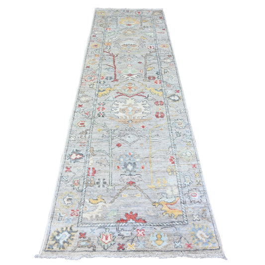 Oushak And Peshawar Wool Hand Knotted Rug Grey Gray 3.1X10.6 -O088149