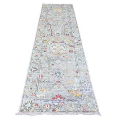 Oushak And Peshawar Wool Hand Knotted Rug Grey Gray 3.1X10.6 -O088149