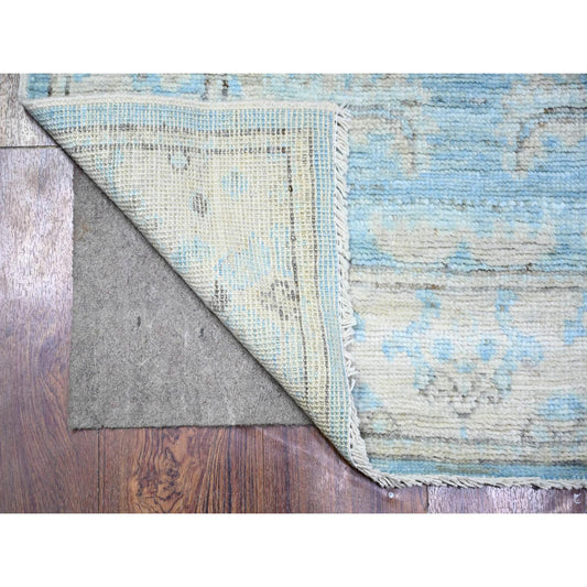 Oushak And Peshawar Wool Hand Knotted Rug Blue Gray 2.9X12.1 -O088155