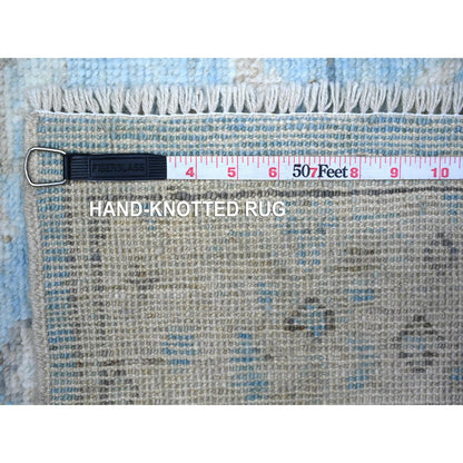 Oushak And Peshawar Wool Hand Knotted Rug Blue Gray 2.9X12.1 -O088155