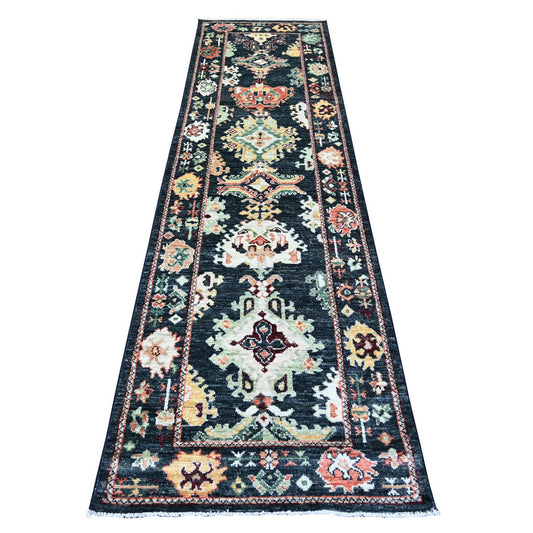 Oushak And Peshawar Wool Hand Knotted Rug Black Black 2.9X9.10 -O088158