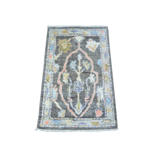 Oushak And Peshawar Wool Hand Knotted Rug Grey Gray 1.11X3.2 -O088160