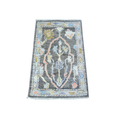Oushak And Peshawar Wool Hand Knotted Rug Grey Gray 1.11X3.2 -O088160