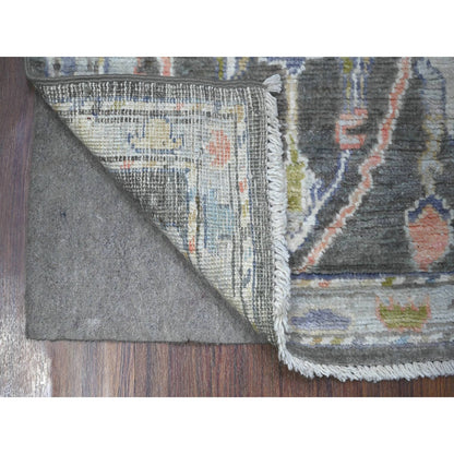 Oushak And Peshawar Wool Hand Knotted Rug Grey Gray 1.11X3.2 -O088160