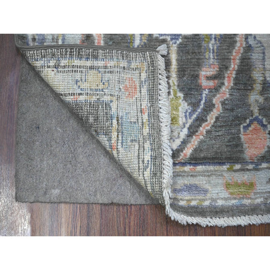 Oushak And Peshawar Wool Hand Knotted Rug Grey Gray 1.11X3.2 -O088160