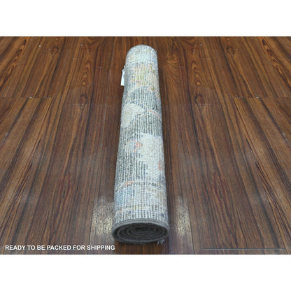 Oushak And Peshawar Wool Hand Knotted Rug Grey Gray 1.11X3.2 -O088160