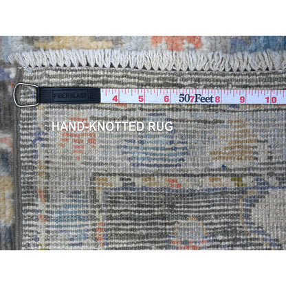 Oushak And Peshawar Wool Hand Knotted Rug Grey Gray 1.11X3.2 -O088160