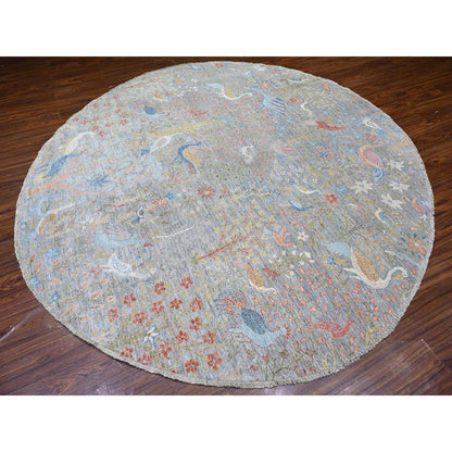 Oushak And Peshawar Wool Hand Knotted Rug Grey No Border 8.11X9.2 -O088162