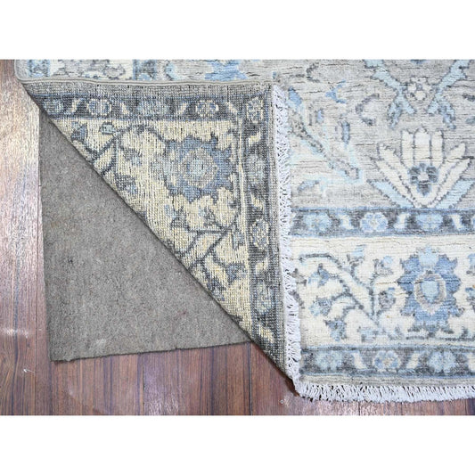 Oushak And Peshawar Wool Hand Knotted Rug Grey Ivory 4.0X11.11 -O088166