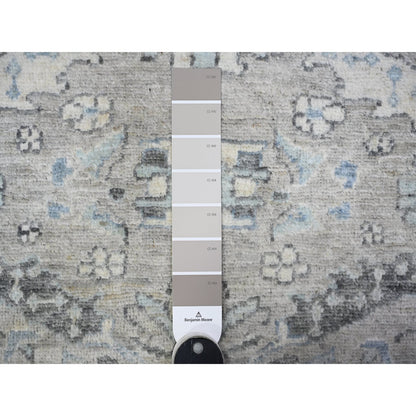 Oushak And Peshawar Wool Hand Knotted Rug Grey Ivory 4.0X11.11 -O088166