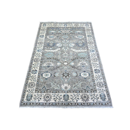 Oushak And Peshawar Wool Hand Knotted Rug Grey Ivory 4.0X5.11 -O088167