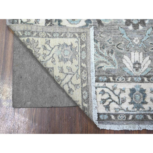Oushak And Peshawar Wool Hand Knotted Rug Grey Ivory 4.0X5.11 -O088167