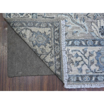 Oushak And Peshawar Wool Hand Knotted Rug Grey Ivory 4.0X11.11 -O088168