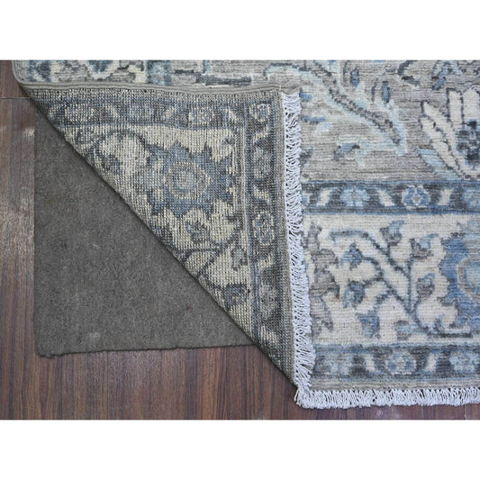 Oushak And Peshawar Wool Hand Knotted Rug Grey Ivory 4.0X11.11 -O088168