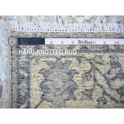 Oushak And Peshawar Wool Hand Knotted Rug Grey Ivory 4.0X11.11 -O088168
