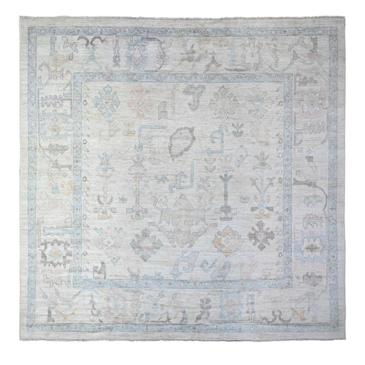 Oushak And Peshawar Wool Hand Knotted Rug Grey Gray 9.9X9.11 -O088181