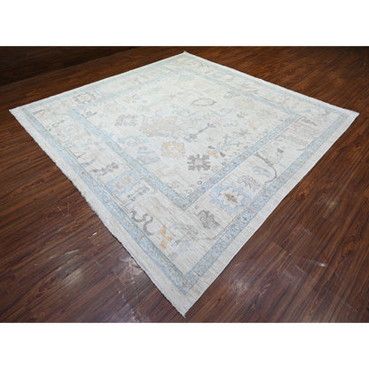 Oushak And Peshawar Wool Hand Knotted Rug Grey Gray 9.9X9.11 -O088181