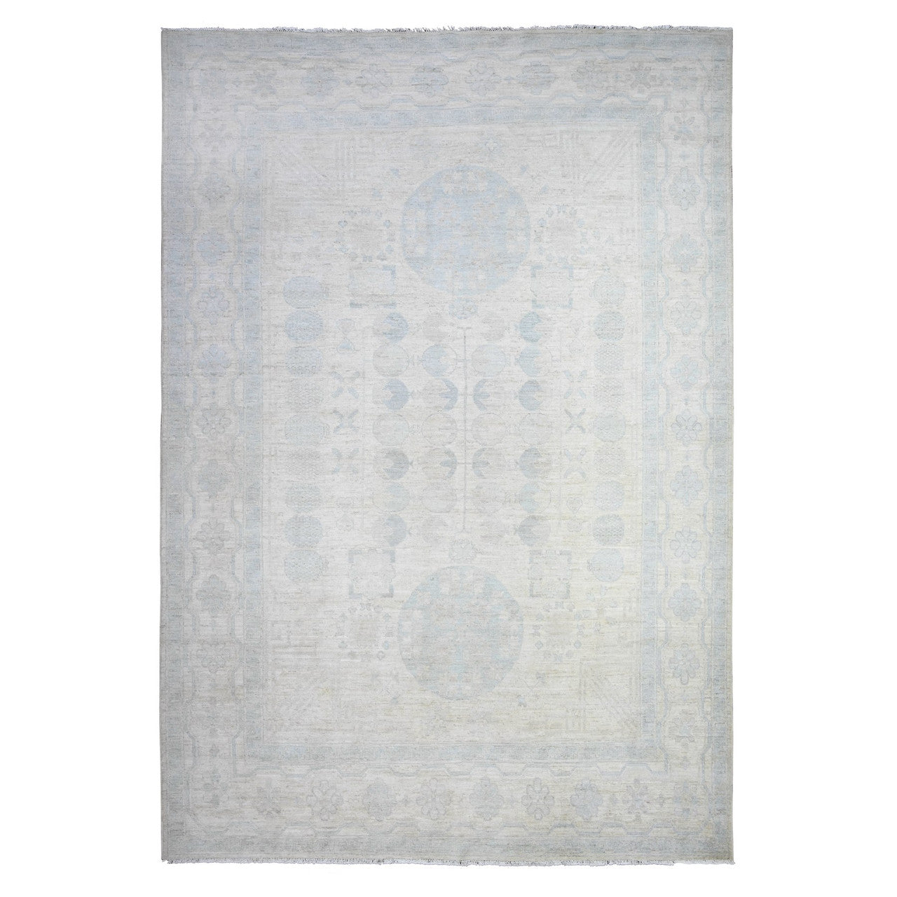 Oushak And Peshawar Wool Hand Knotted Rug Ivory White 9.5X13.7 -O088186