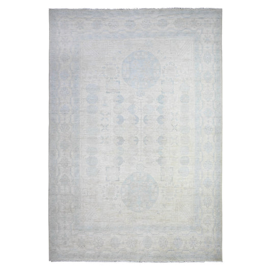 Oushak And Peshawar Wool Hand Knotted Rug Ivory White 9.5X13.7 -O088186