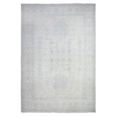Oushak And Peshawar Wool Hand Knotted Rug Ivory White 9.5X13.7 -O088186